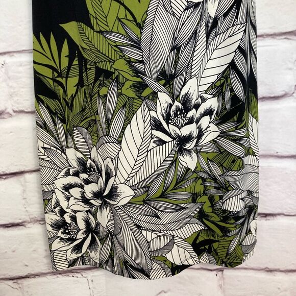 London Times Dress SZ 4 Black White Green Floral Length Sheath Cap Sleeve Summer - Picture 3 of 12